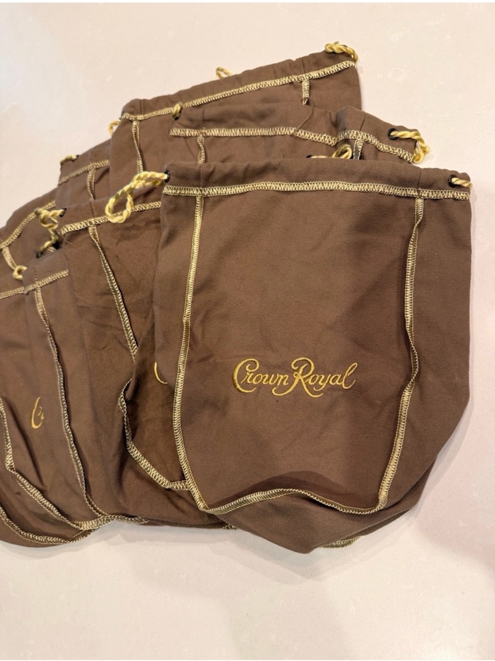 10 Crown Royal light brown drawstring pouches